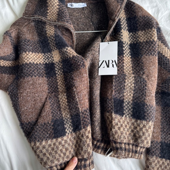 Zara Checked Zip-Up Jacket – Brown/Beige – Size S – NWT 5802/106/087 - Picture 2 of 6